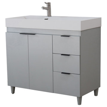 39" Single Sink Vanity, French Gray With White Composite Granite Sink Top
