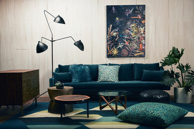 Inspiration for a mid-sized 1960s formal and enclosed dark wood floor and brown floor living room remodel in San Diego with white walls, no fireplace and no tv