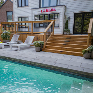 Modern Toronto Backyard | Custom Cabana, Pool, Outdoor Kitchen, Fire Pit & Deck