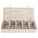Artifacts Trading Company - 5 Section Tea Box With Lid, White Wash - Dimensions: