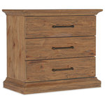 Hooker Furniture - Big Sky Three Drawer Nightstand - Exuding the heritage of post and beam construction and true craftsmanship, the Big Sky Nightstand has a straightforward silhouette design crafted of Pecky Hickory Veneers with a solid-wood edged top. Finished in the warm and rustic Vintage Natural, the piece is accented by dark brushed bronze bar pulls. With three drawers, the top drawer has a removable felt liner. There's an FC707 power bar with three electrical outlets and one live USB port and a cord clip on the back, and the bottom drawer is cedar-lined.