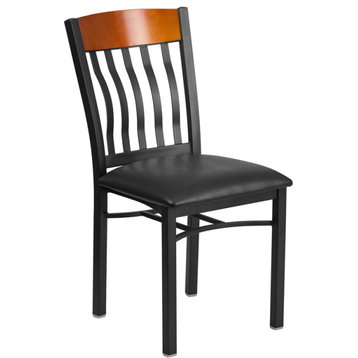 Eclipse Vertical Back Black Metal,Cherry Wood Restaurant Chair,Black Vinyl Seat