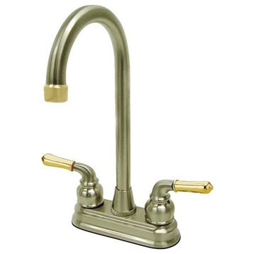 Kingston Two-Handle 4" Centerset Bar Faucet, Brushed Nickel/Polished Brass