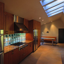 glass blocks kitchen windows and floating shelves
