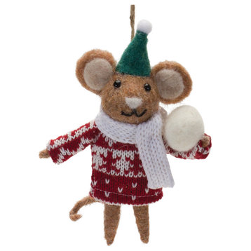 Wool Mouse With Sweater Ornament, Set of 12