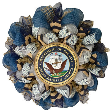 United States Navy Handmade Deco Mesh Burlap Wreath
