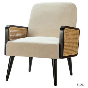 Elva Modern Armchair with Rattan, Linen