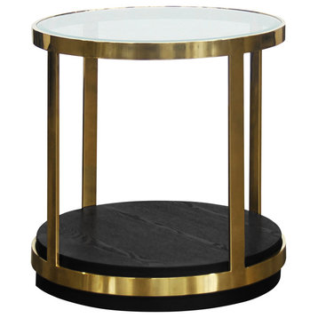 Hattie End Table, Brushed Gold Finish and Black Wood