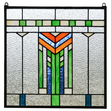 Stained Glass Window Frank Lloyd Wright Inspd Panel Prairie Wheat 20" x 20"