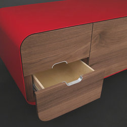 RED! Contemporary Steel and Walnut Entertainment Unit - detail - Console Tables