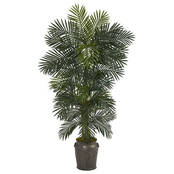 6.5' Golden Cane Artificial Palm Tree, Metal Planter
