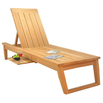 Teak Outdoor Patio Vera Chaise Lounger With Side Tray