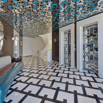 Patterned Black White Marble Restaurant Floor