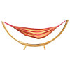 Brazilian Style Double Hammock With Bamboo Stand, Yellow Green and Red Stripes