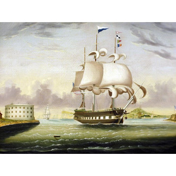 Ship Entering New York Harbor T. Chambers Tile Mural Backsplash, 6"x8", Glossy