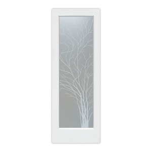 Interior Wispy Tree Sandblast Etched Glass Door Contemporary