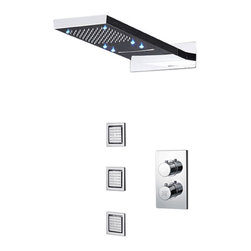 Vasto 22" Chrome Digital Waterfall Rainfall Shower System, 3 Body Jets, LED - Showerheads And Body Sprays