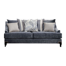 Contemporary Fabric Sofas Houzz Silver Coast Company Contemporary Slate Blue Fabric Sofa With Nailhead Trim Sofas