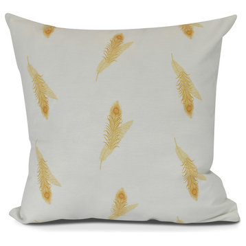 Feather Stripe, Floral Print Pillow, Gold, 26" x 26"