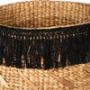 Round Water Hyacinth Storage Basket With Fringes, Natural and Black