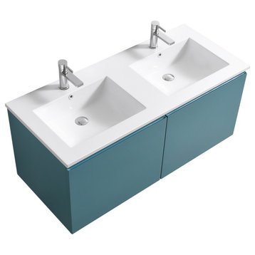 Balli 48'' Double Sink Wall Mount Modern Bathroom Vanity, Teal Green