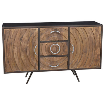 Toltec Mango Wood and Metal Buffet With 3 Drawers and 2 Doors