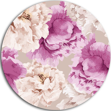 Peony Floral Pattern, Floral Art Disc Metal Wall Art, 36"