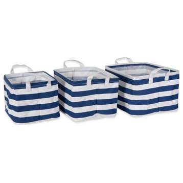 DII Rectangle Cotton Small Stripe Laundry Bin in Blue/White (Set of 3)