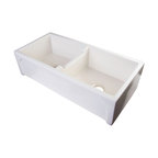 39" Biscuit Arched Apron Thick Wall Fireclay Double Bowl Farm Sink