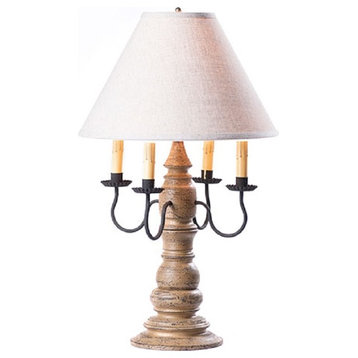 USA Handmade Wood Table Lamp Bradford With Linen Shade, Pearwood