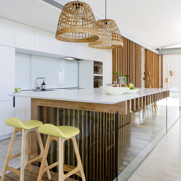 Kitchen with secret stairs - Avoca Weekender - Avoca Beach House at Avoca Beach