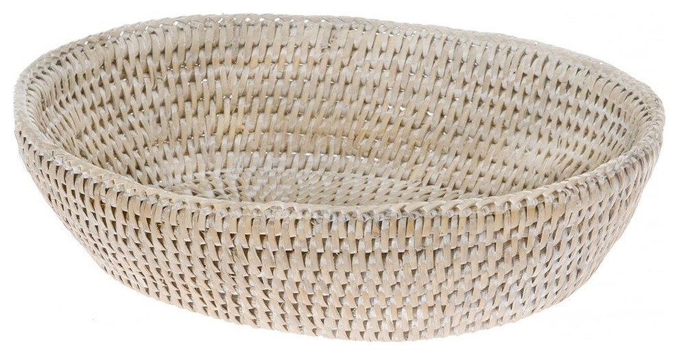 La Jolla Rattan Bread Bowl, White-Wash