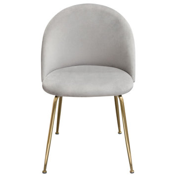 Lilly Set of 2 Dining Chairs, Gray Velvet With Brushed Gold Metal Legs