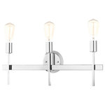 Livex Lighting - Polished Chrome Transitional Vanity Sconce - Clean lines and exposed bulb sockets make the Prague collection perfect for your mid-mod or transitional bath. The eclectic look is perfect for spaces wanting an urban, minimalistic or industrial touch. With superb craftsmanship and affordable price, this polished chrome three-light vanity sconce is sure to tastefully indulge your extravagant side.