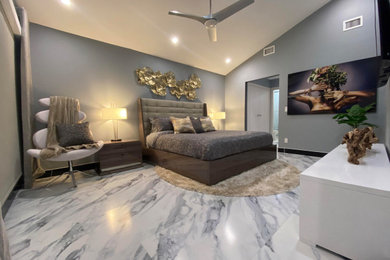 Bedroom - modern bedroom idea in Tampa with gray walls