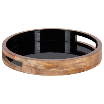 Ehrens Round Decorative Wood Tray, Natural Black, 15 Diameter