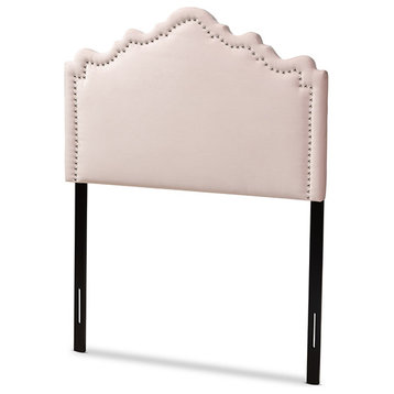 Nadeen Light Pink Velvet Fabric Upholstered Twin Size Headboard