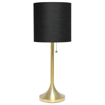 Simple Designs Gold Tapered Table Lamp with Black Fabric Drum Shade