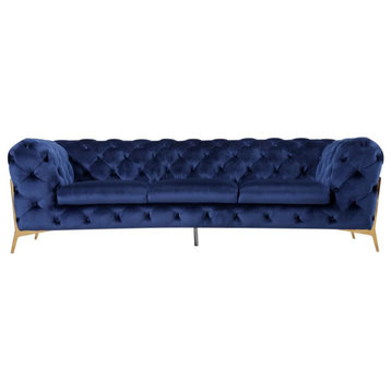 Natalie Transitional Blue Velvet Sofa