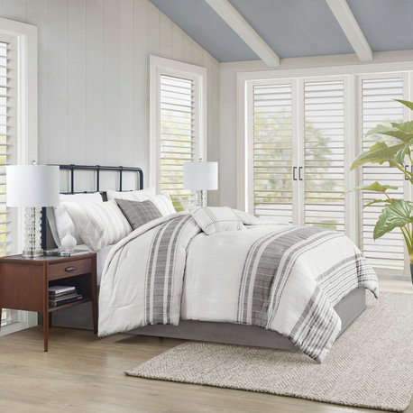Harbor House Morgan Modern Farmhouse Comforter/Duvet Cover Set, White Grey