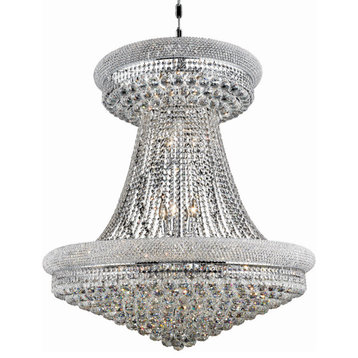 Primo 28 Light Foyer Pendant, Silver and Clear Mirror, Royal Cut