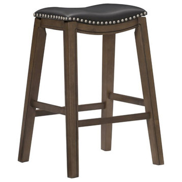 Lexicon Ordway 29" Faux Leather Saddle Bar Stool in Black