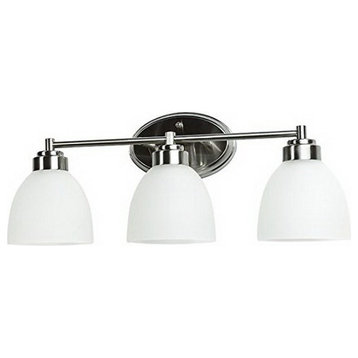 Satin Nickel And Frosted Glass Integrated LED 3 Light Vanity Bath Wall