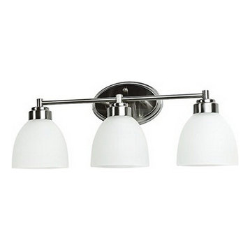 Satin Nickel And Frosted Glass Integrated LED 3 Light Vanity Bath Wall