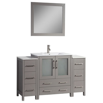 Vanity Art Single-Sink Vanity Set With Ceramic Top, 54", Gray
