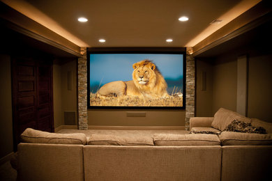 Inspiration for a modern home theater remodel in Kansas City