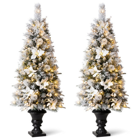 Set of Two Pre-Lit Pine Artificial Christmas Porch Tree, 5ft