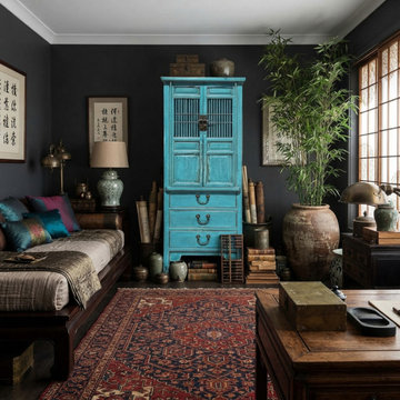 Distressed Aqua Blue Slim Wood Carving Shutter Doors Storage Cabinet ws4067