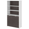 Jamestown 5 Shelf Bookcase with Doors in White and Storm Gray - Engineered Wood