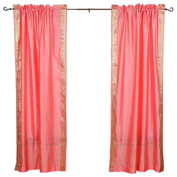 Pink 84-inch Rod Pocket Sheer Sari Curtain Panel  (India) - Pair